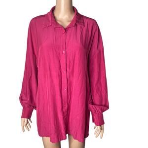 Ekouaer Sleep Shirt Womens Large Fuchsia Button Front
